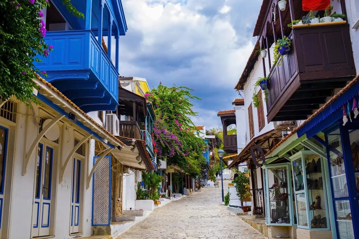 Shaded street in the old town of Kas